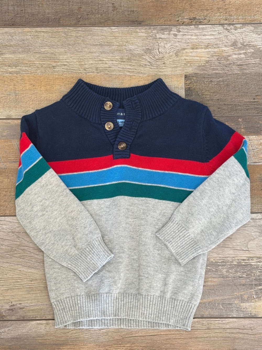 Andy & Evan Navy, Gray, Red, Blue & Green Color-block Crewneck Sweater